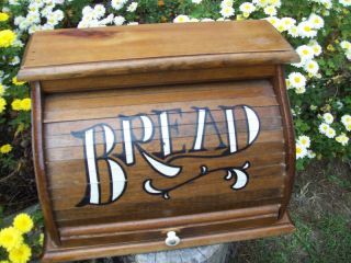 Breadbox Large Wood Kitchen Bread Box Roll Top Letters
