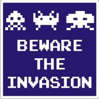 Beware The Invasion Space Invaders Sticker 3 5 x 3 5