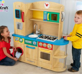 Boys Girls Pretend Play Natural Wood Primary Colors Play Kitchen 53186