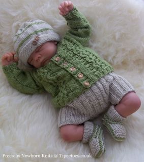 Knitting Pattern Baby Boys or Reborn Alex Cardigan Trousers Hat