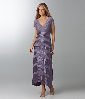 Karen Miller KM Collections Tiered Satin and Lace Dress in Vintage