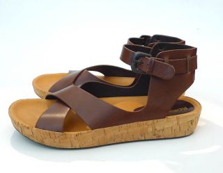 KORK EASE Brown LEATHER Platform Wedge NOVA Ankle Strap SANDALs Shoes
