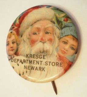 Vintage Kresge Department Store Newark Santa Claus Advertising Pinback