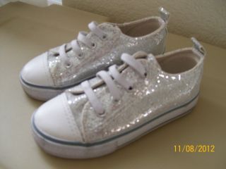 Koala Kids Size 7 Toddler Girls Silver Glitter Sparkle Shoes