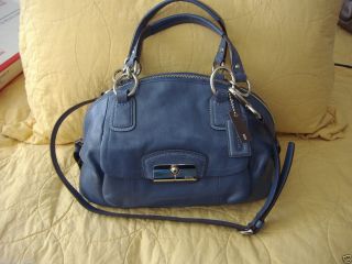 358 Coach Kristin Leather Domed Satchel Shoulder Bag Denim Blue 19296