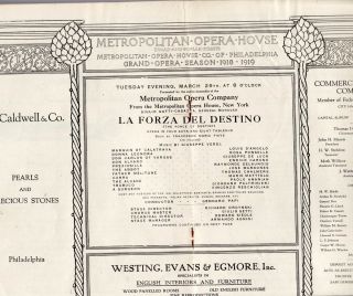 Caruso Ponselle La Forza Del Destino Met Opera Program 1919 RARE