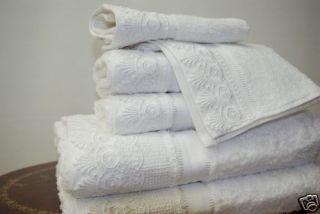 Pcs Egyptian Cotton w Lace Trim Bath Towel Set White