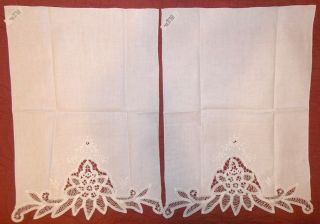 Vintage Battenburg Lace White Work Tea Hand Towels Embroidered