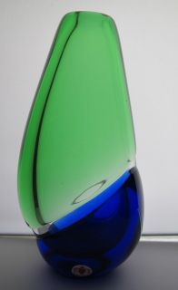 Czech Republic Art Glass Blue Green Vase by Ladislav Palecek 