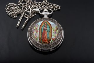 Beautiful Our Lady of Guadalupe Pocket Watch Medal Christian Roman