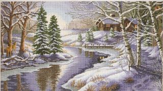 NEW Dimensions Gold Collection All is Calm Cabin Counted Cross Stitch
