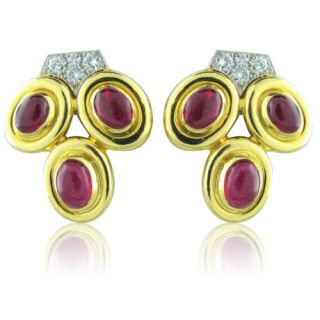 David Webb 18K Gold Platinum Ruby Diamond Earrings
