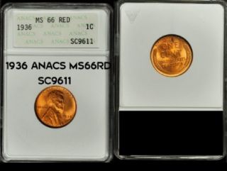 1936 1c ANACS MS66RD Lincoln Cent Penny Below Book 611