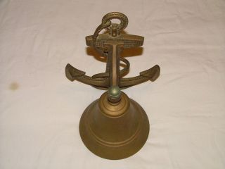 Vintage Brass Marine Boat Galley Bell with Anchor Mount