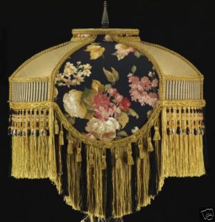 Victorian Lamp Shade Waverly Black Gold Silk Fabric