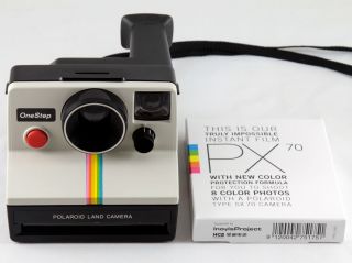 SX 70 White Rainbow Stripe Instant Land Camera w Film Tested