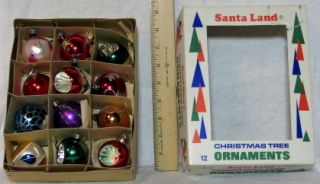 Vintage Box of 12 Hand Painted Glass Christmas Tree Ornaments