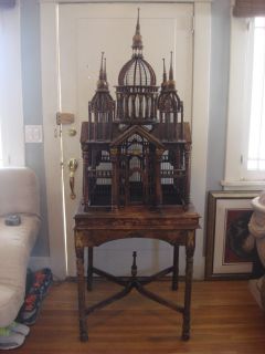Large Hand Carved Wood Victorian Bird Cage House
