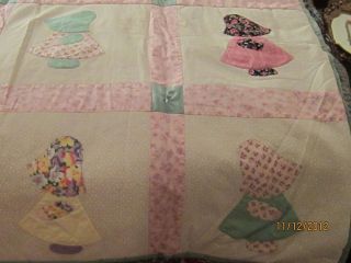 Large Handmade Appliqued Sun Bonnet Sue Baby Quilt Bed Cover Throw