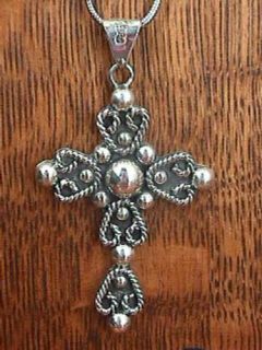 Sterling Silver 925 Large Mexico Cross Pendant Necklace