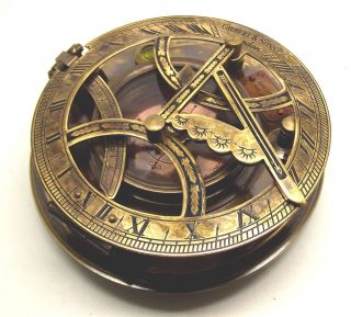 High Grade Large 5 Gilbert London Sundial Compass w Teak Box