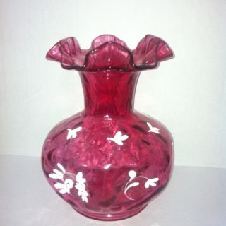 Hand Painted Fenton Art Glass Large Vase Artist Signed