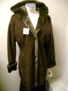 Larry Levine Brown Hooded Faux Shearling Coat M