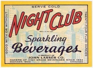 Night Club Soda Label John Lasser Co Chicago IL