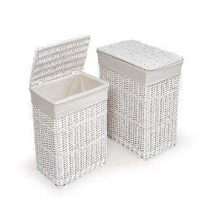 Laundry Hampers New White Wicker Set 2 Fabric Clothes Sorter Helper