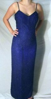 LAURENCE KAZAR sapphire blue beaded womens evening gown size PM Never