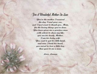 Mother in Law Personalized Poem Gift Print 11 Designs to Choose From