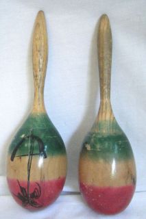 Pair of Vintage Hand Painted Maracas Music Shakers Rattlers Percussion