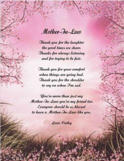 Mother in Law Personalized Poem Gift for Mothers Day 11 Designs
