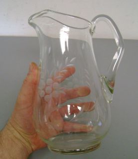 LEAD CRYSTAL CLEAR ETCHED BERRY WHEAT 48oz WATER JUICE PITCHER ANTIQUE