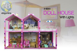Huge 139pc Doll House Set 2 Story 6 Rooms Fits Barbie