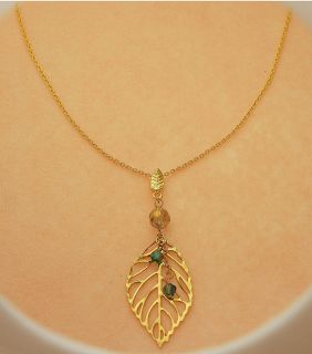 Gold Leaf Swarovski Crystal Necklace Handcrafted