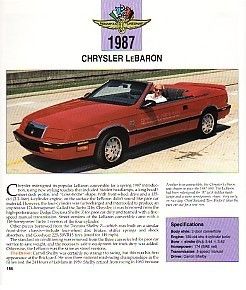 1987 Chrysler LeBaron Convertible Indy Pace Car Article   Must See 