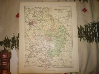 Antique Warwickshire Birmingham Leamington England Map