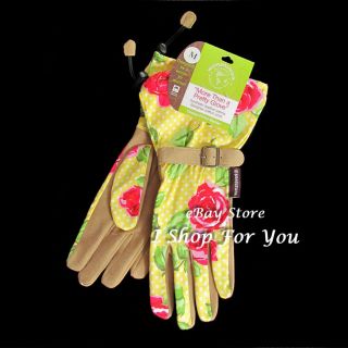 Womens Work Garden Gloves Rose Paisley Gauntlet Synthetic Leather Palm
