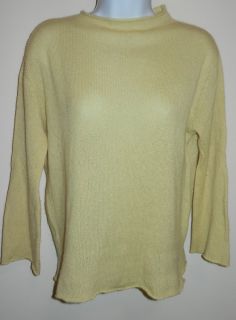 100% CASHMERE MARGARET OLEARY LIGHT YELLOW CREWNECK SWEATER MADE IN