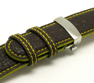 22mm Deployment Clasp Leather Watch Band Brown Yellow for Guess Fossil