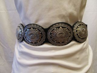 Leatherock Vintage Concho Belt   Black/Silver Metal Medallions on