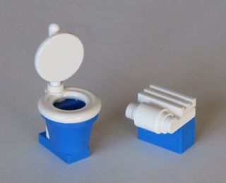 New Custom Blue Lego Toilet with Brick TP Dispenser for Minifig City