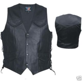Mens Black Split Cowhide Leather Motorcycle Vest