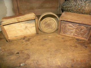 Lot 3 old vintage antique wood wooden butter molds mold design round