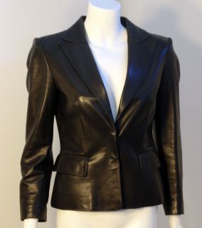 Gucci Black Leather Jacket w Pleated Fabric Back