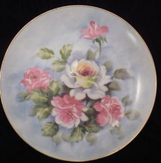 Lefton China Hand Painted Plate SL 2816 Flowers Blue Pink Gold Rim 8