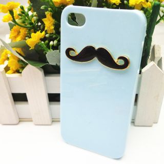 Black Leon Chaplin Sexy 3D Mustache Blue Case Cover for iPhone 4 4S