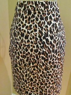 Crew Cotton Pencil Skirt Leopard Animal Print $85