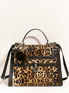  GUESS Covent Garden Satchel Purse Handbag Animal Leopard Print Brown